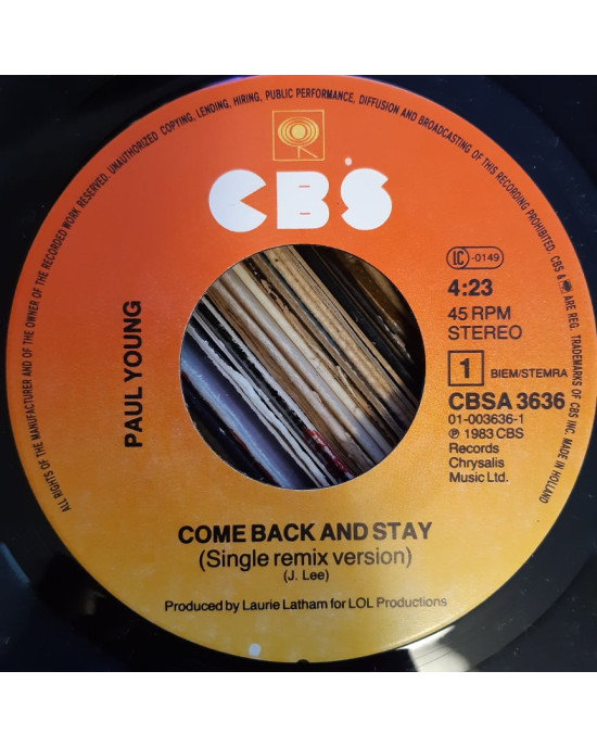 Paul Young - Come Back And Stay / Yours - 45'lik Paul Young - Come Back And Stay / Yours - 45'lik