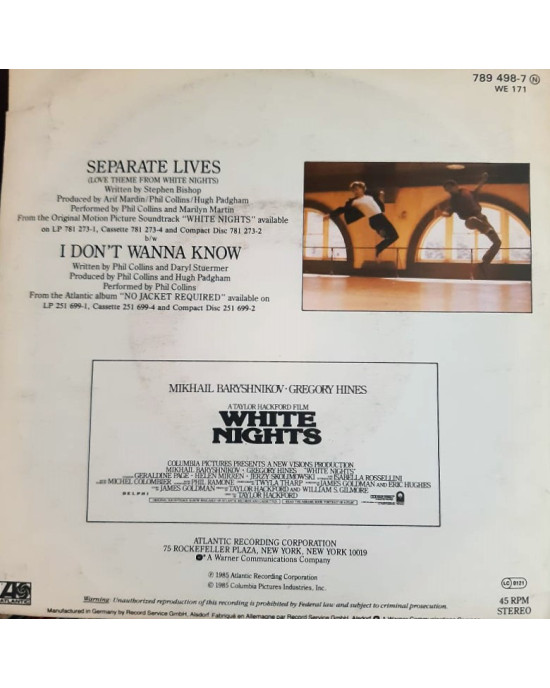 Phil Collins & Marilyn Martin - Seperate Lives / I Don't Wanna Know - 45'lik Phil Collins & Marilyn Martin - Seperate Lives / I Don't Wanna Know - 45'lik