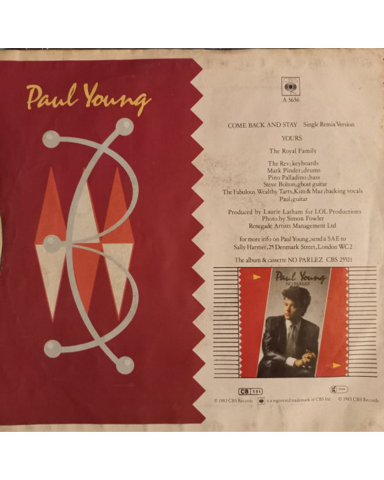 Paul Young - Come Back And Stay / Yours - 45'lik Paul Young - Come Back And Stay / Yours - 45'lik