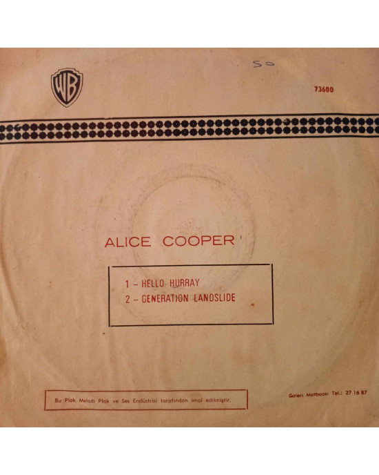 Alice Cooper - Hello Hurray - 45'lik - 1973, Türkiye Alice Cooper - Hello Hurray - 45'lik - 1973, Türkiye