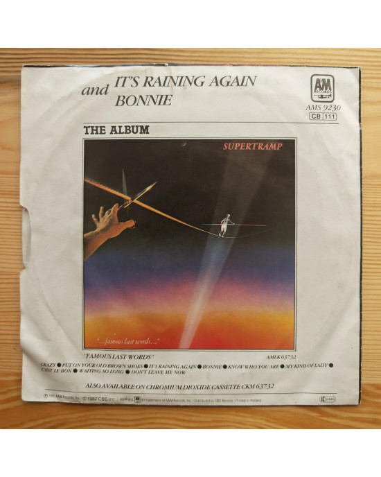 Supertramp - It's Raining Again / Bonnie - 45'lik Supertramp - It's Raining Again / Bonnie - 45'lik