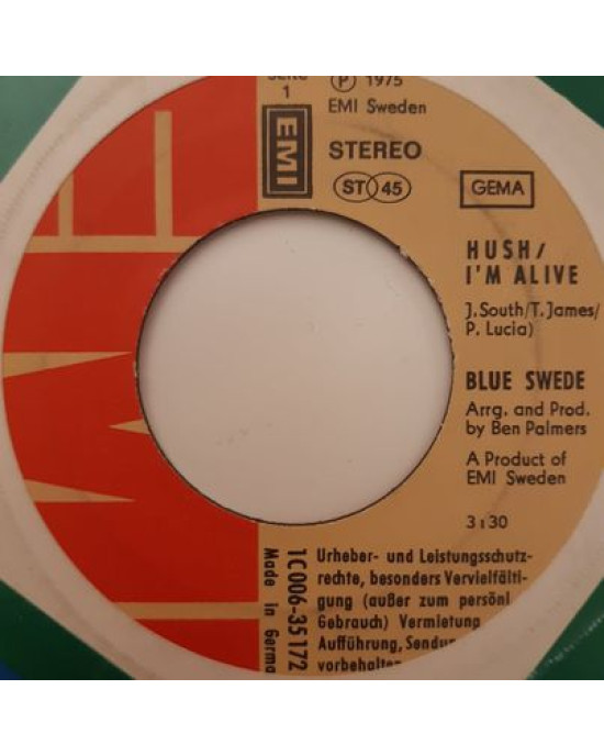 Blue Swede – Hush / I'm Alive - 45'lik Blue Swede – Hush / I'm Alive - 45'lik
